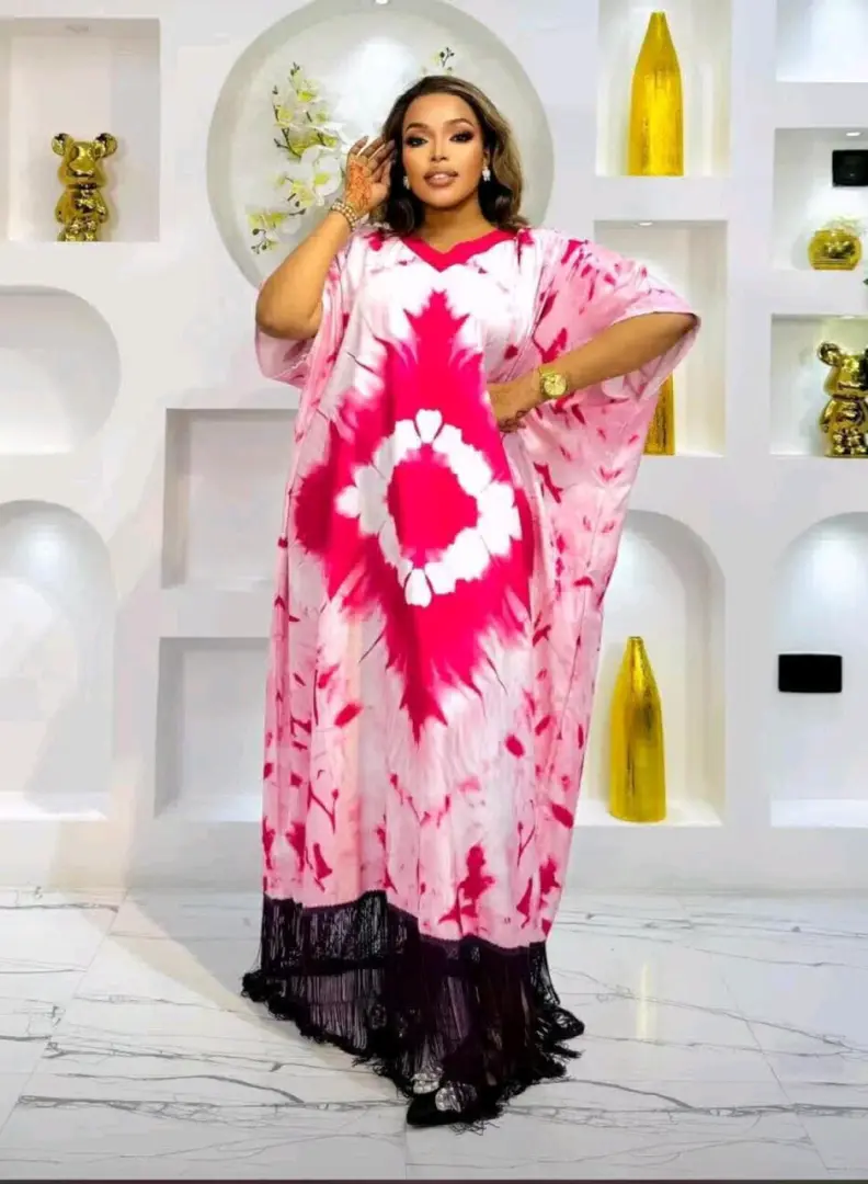 Pink & White Tie-Dye Kaftan Dress