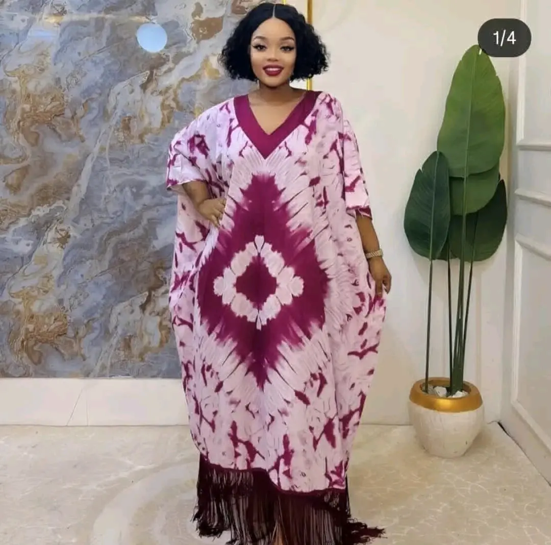 Pink & White Tie-Dye Kaftan Dress thumbnail 3