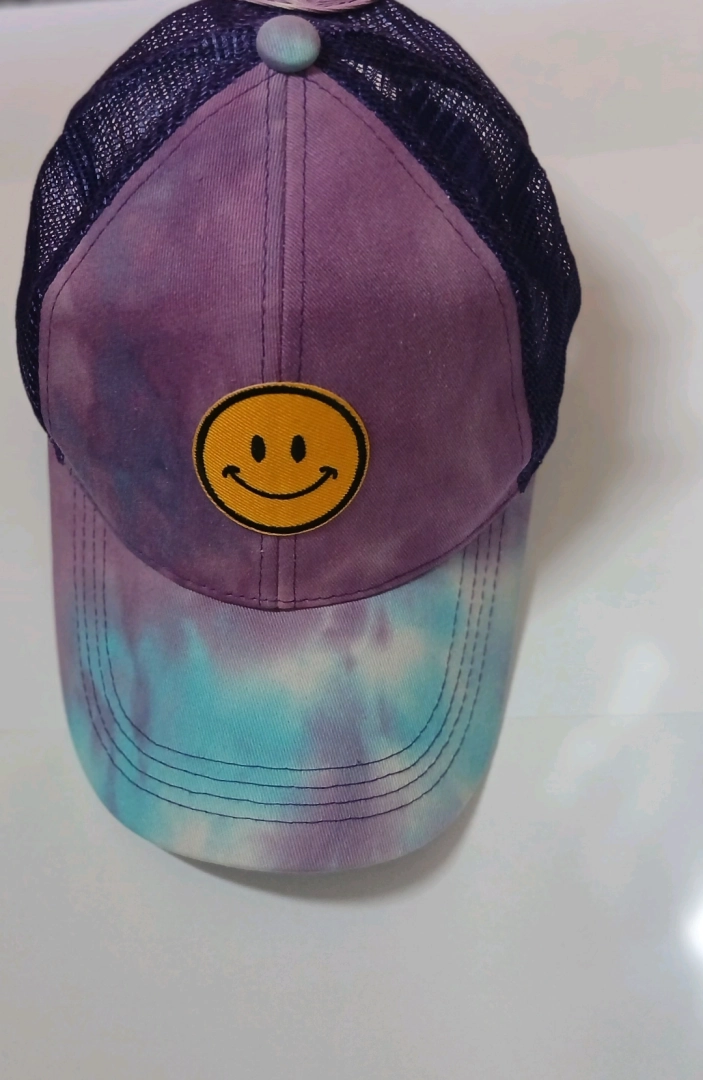 Women's Tie-Dye Baseball Cap with Smiley Face