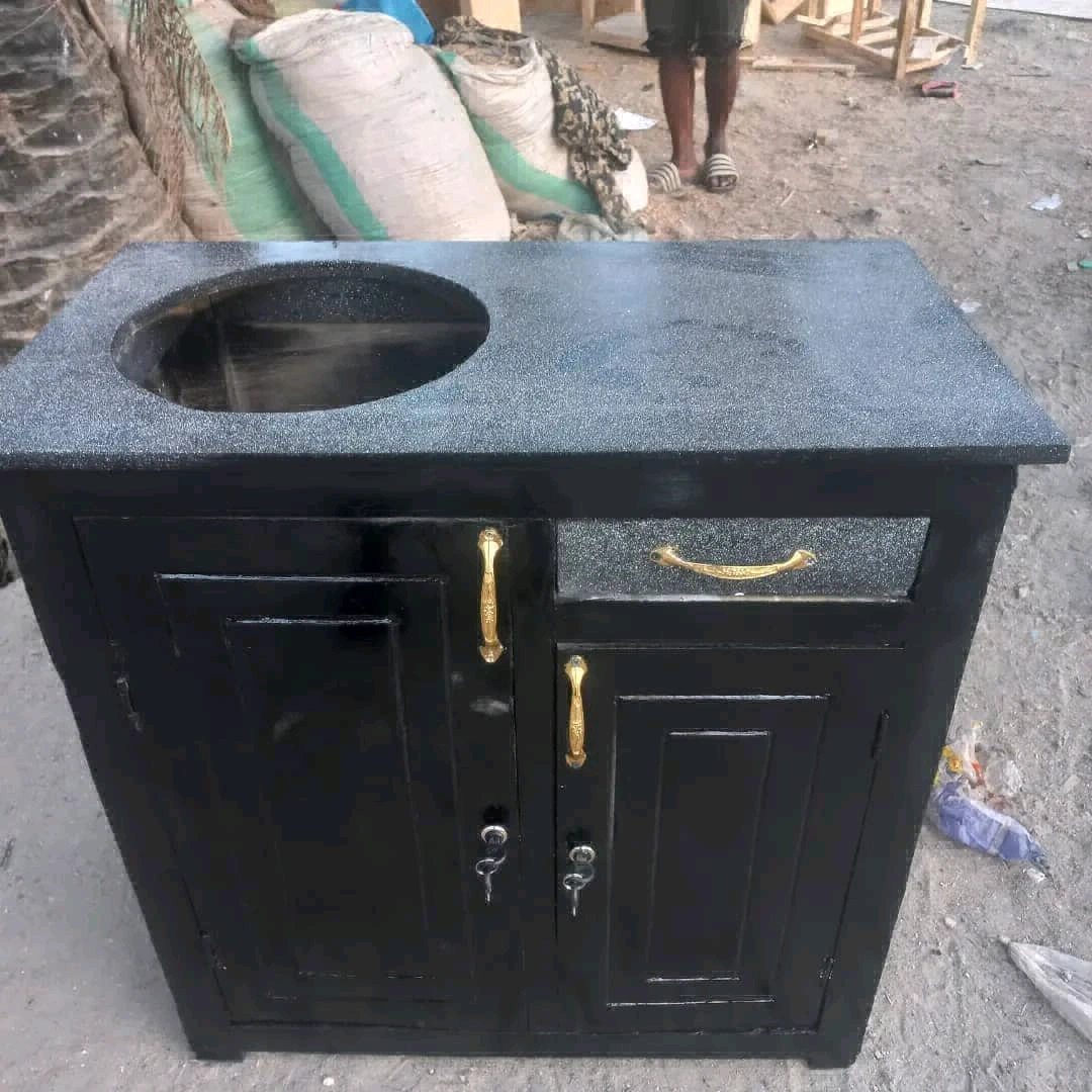 Black Kitchen Cabinet Unit with Sink and Gas Space