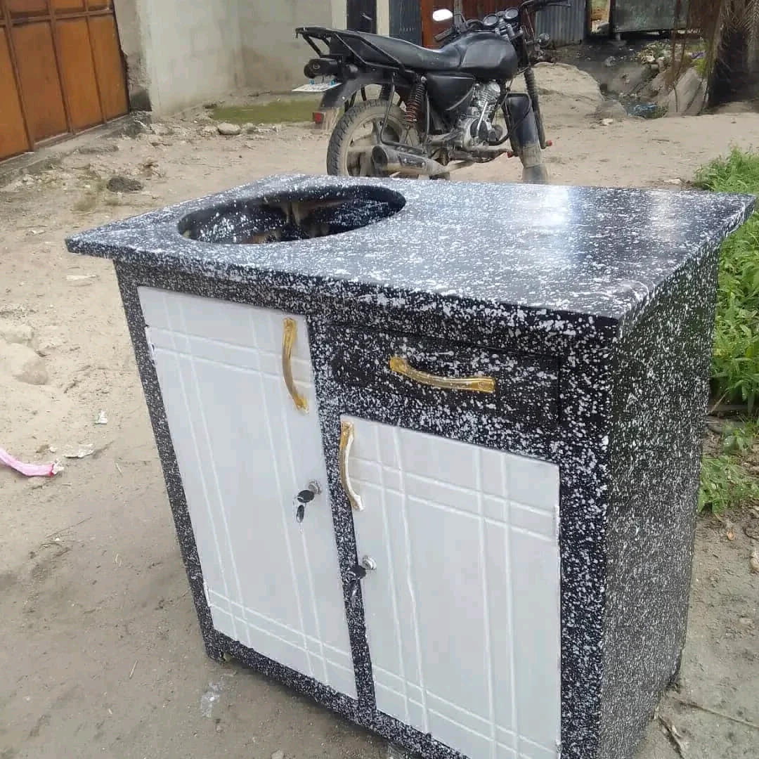 Black Kitchen Cabinet Unit with Sink and Gas Space thumbnail 2
