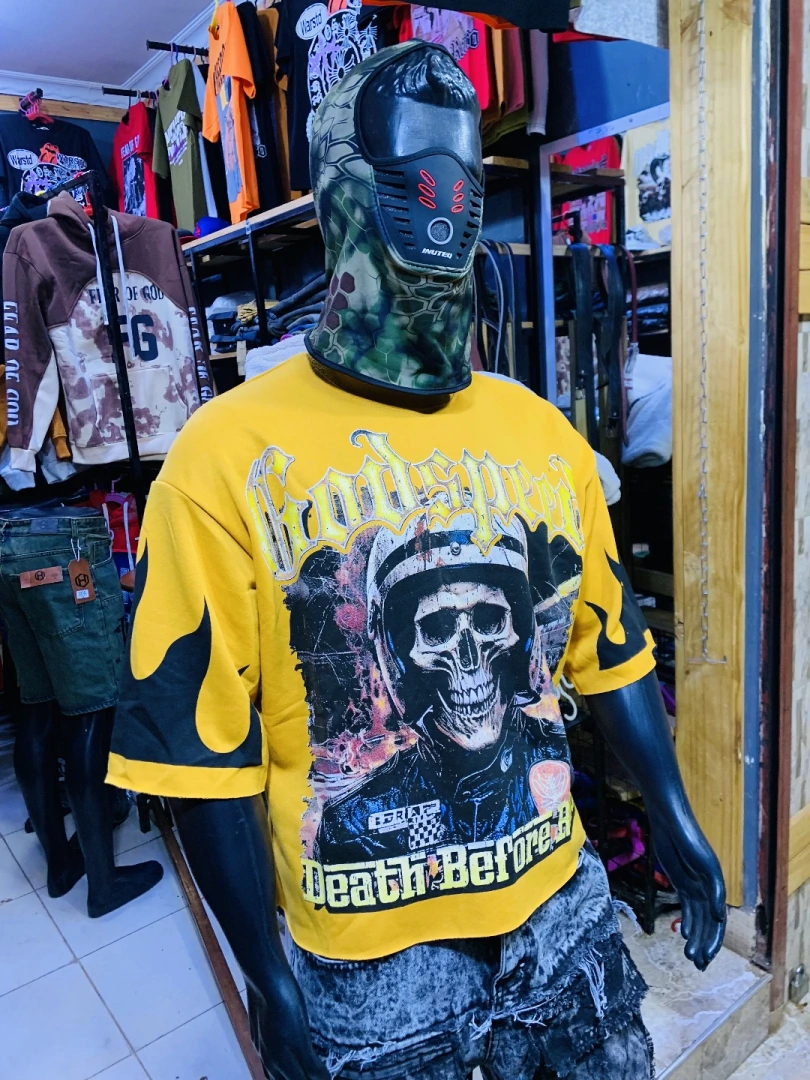 Yellow Graphic T-shirt (Skull and Racing Print)