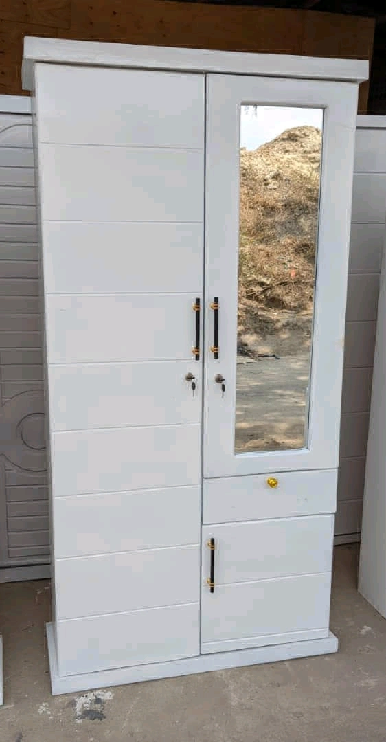 High-Status White Wooden Wardrobe with Mirror thumbnail 2