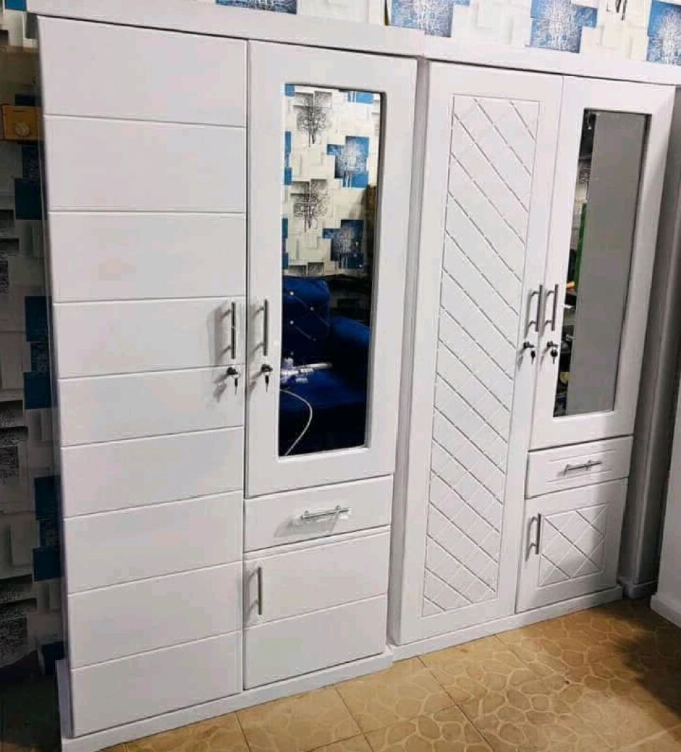 High-Status White Wooden Wardrobe with Mirror thumbnail 3