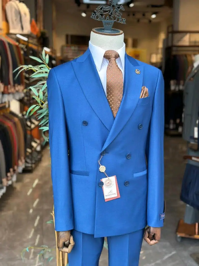 ROMASTER Blue Men's Double-Breasted Suit