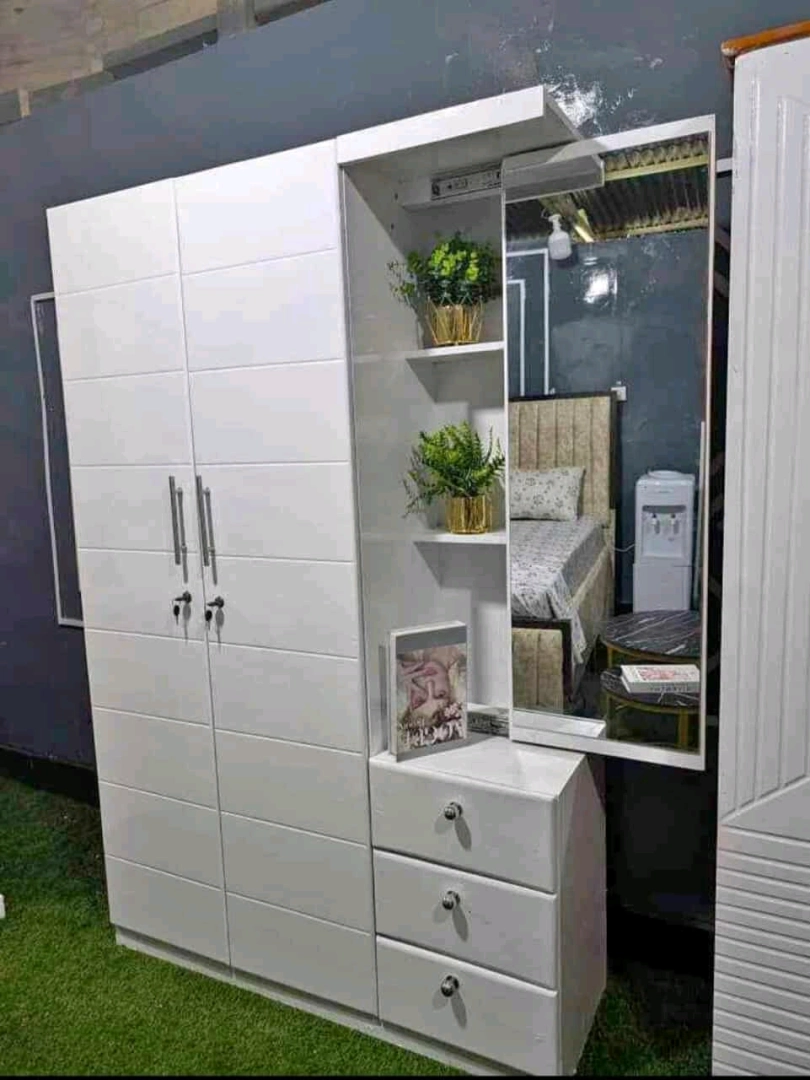White Wooden Wardrobe with Mirror thumbnail 5