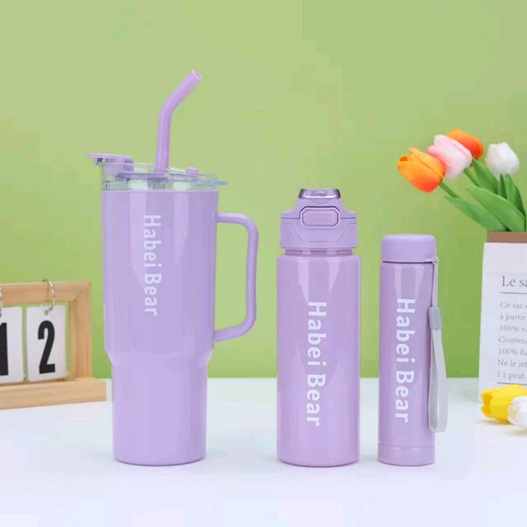 3-Piece Habei Bear Colorful Water Bottle Set thumbnail 2