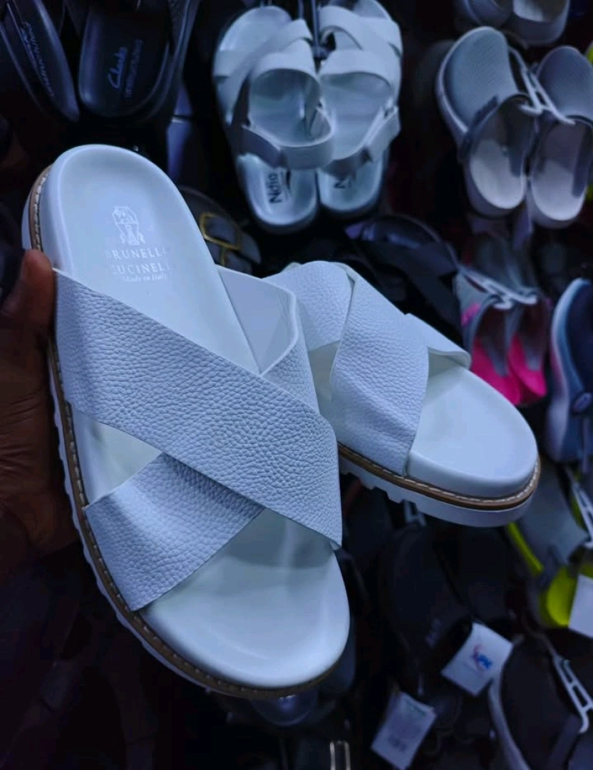 White Leather-like Cross-Strap Sandals