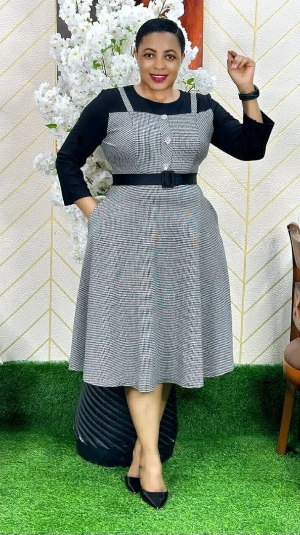 Grey and Black Checkered Women's Dress