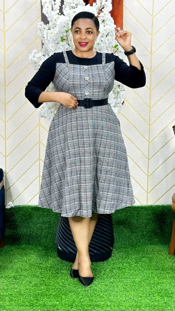 Grey and Black Checkered Women's Dress thumbnail 2