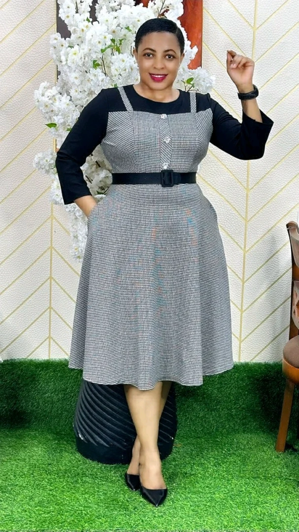 Grey and Black Checkered Women's Dress thumbnail 3