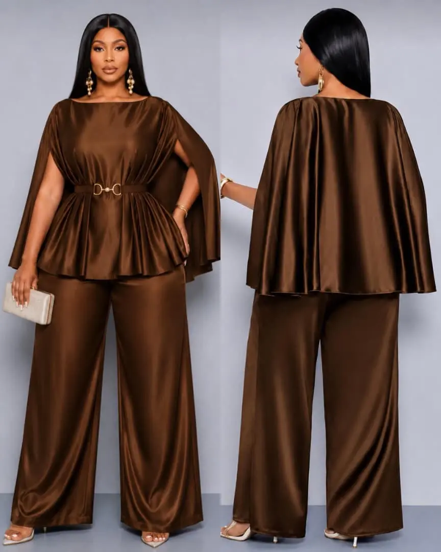 Two-Piece Silk Cape Top & Wide-Leg Trousers thumbnail 2