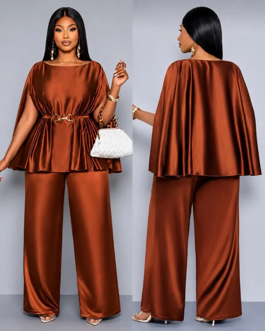 Two-Piece Silk Cape Top & Wide-Leg Trousers thumbnail 4