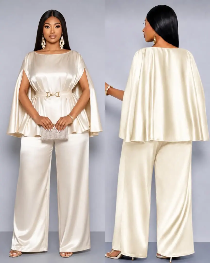 Two-Piece Silk Cape Top & Wide-Leg Trousers thumbnail 5