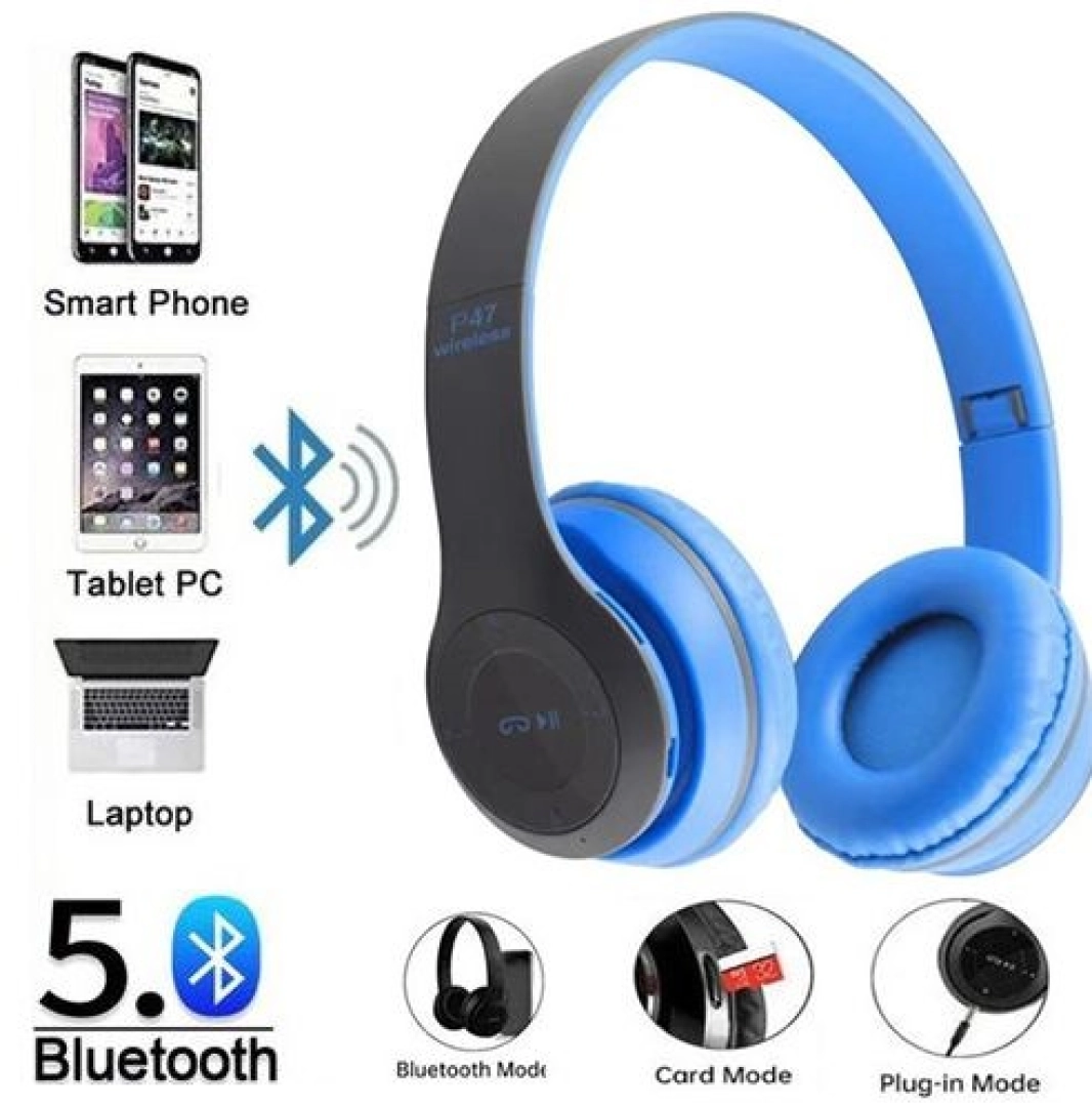 P47 Wireless Bluetooth Headphones (Blue/Black)
