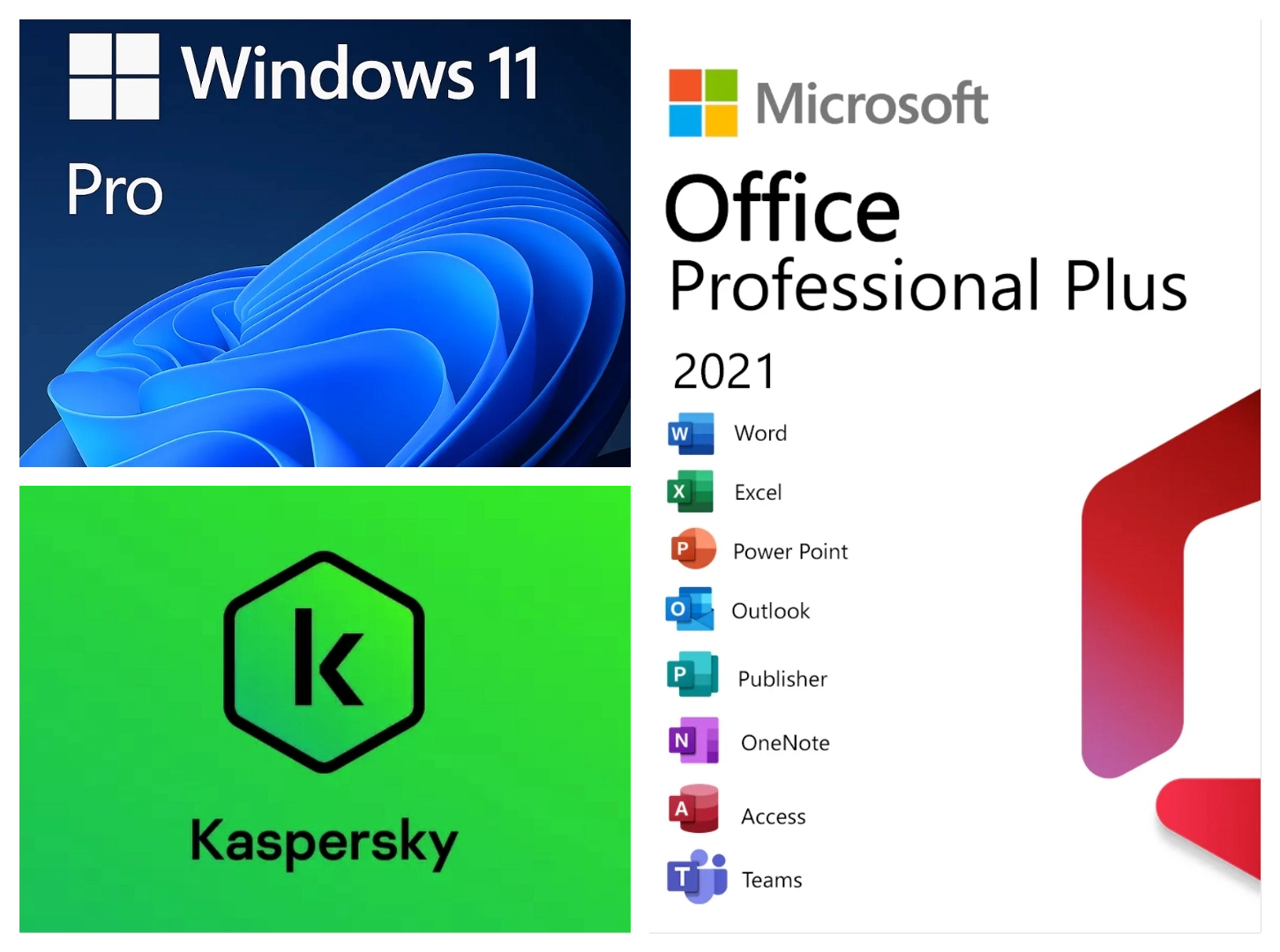 Licensed Software Package: Windows 11 Pro, Office 2021, Kaspersky