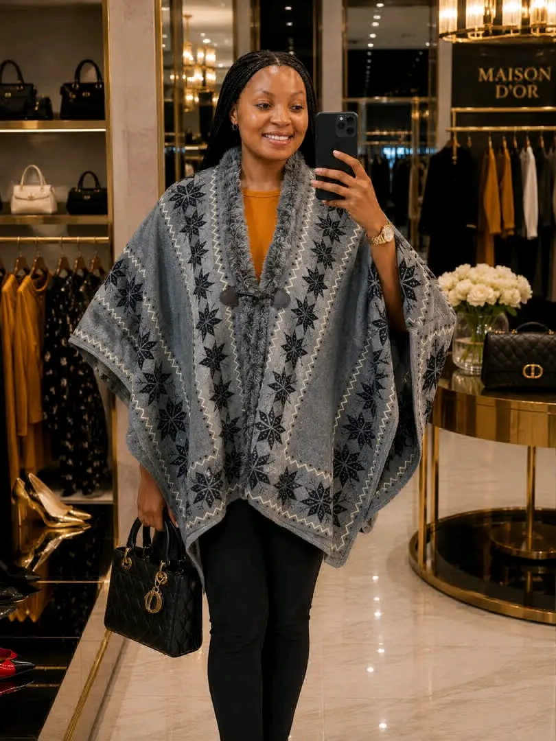 Maison d'Or Poncho with Faux Fur thumbnail 2
