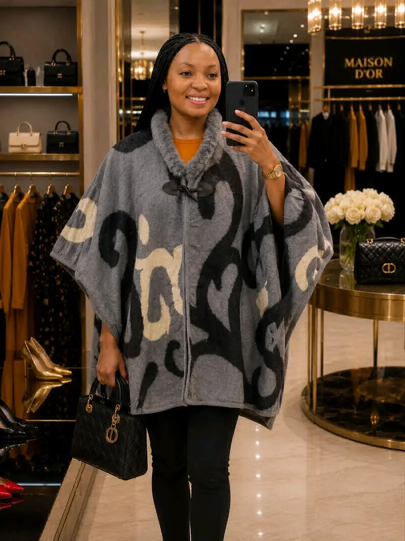 Maison d'Or Poncho with Faux Fur thumbnail 3