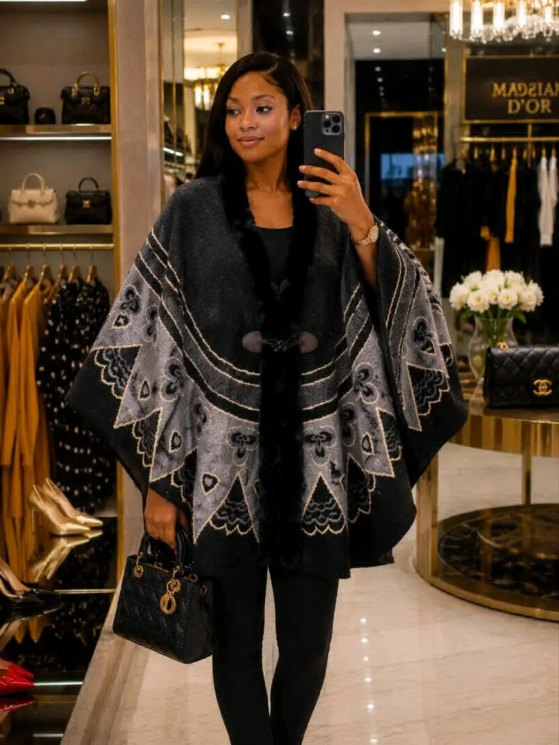 Maison d'Or Poncho with Faux Fur thumbnail 4