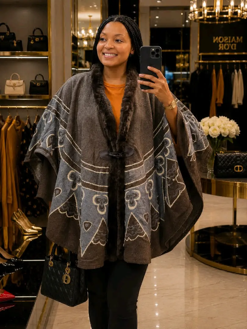 Maison d'Or Poncho with Faux Fur thumbnail 5