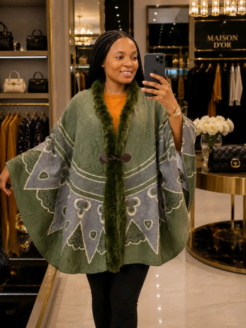 Maison d'Or Poncho with Faux Fur thumbnail 7