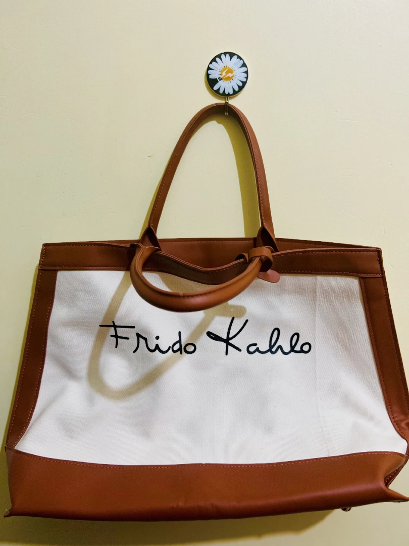Brown and Beige Patterned Handbag with Shoulder Strap thumbnail 3