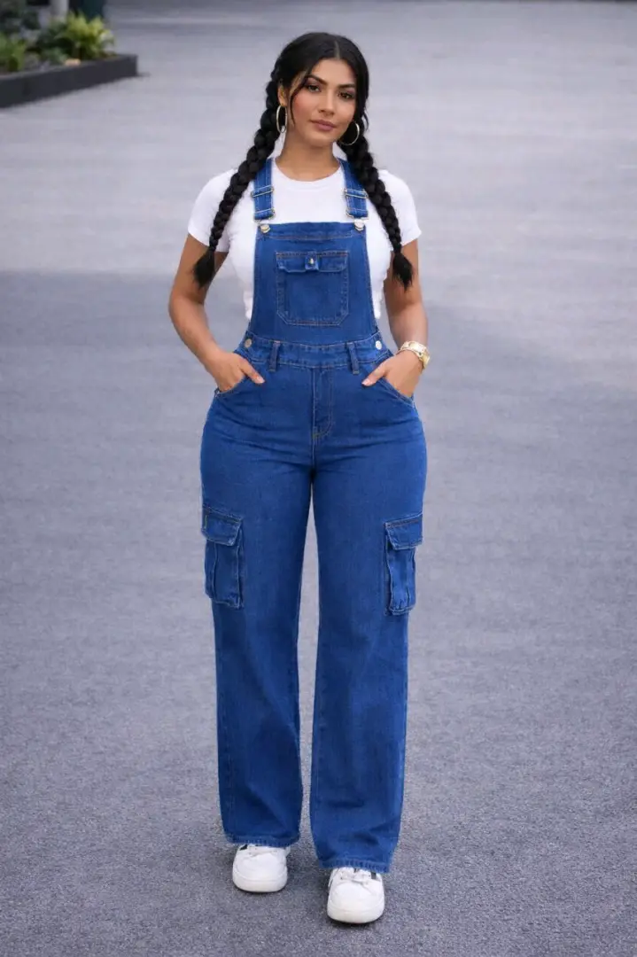 Blue Denim Cargo Overalls
