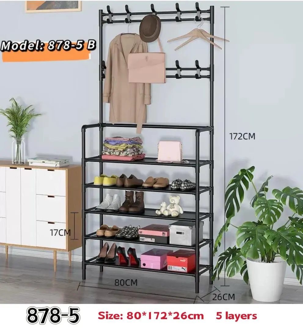 5-Layer Metal Storage Rack with Hanging Rail