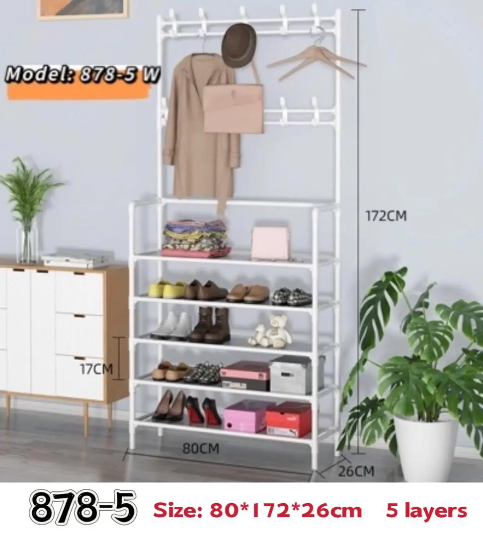 5-Layer Metal Storage Rack with Hanging Rail thumbnail 2