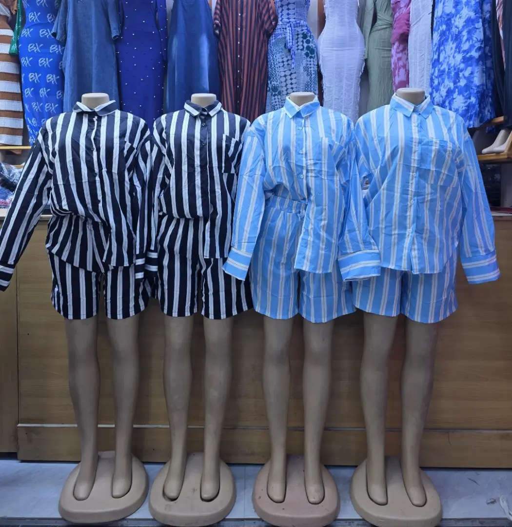 New Light Blue Striped Two-Piece Set (Shirt & Shorts) thumbnail 3
