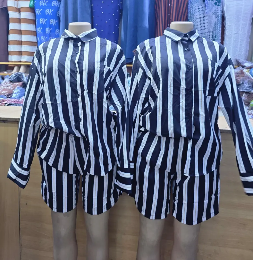 New Light Blue Striped Two-Piece Set (Shirt & Shorts) thumbnail 4