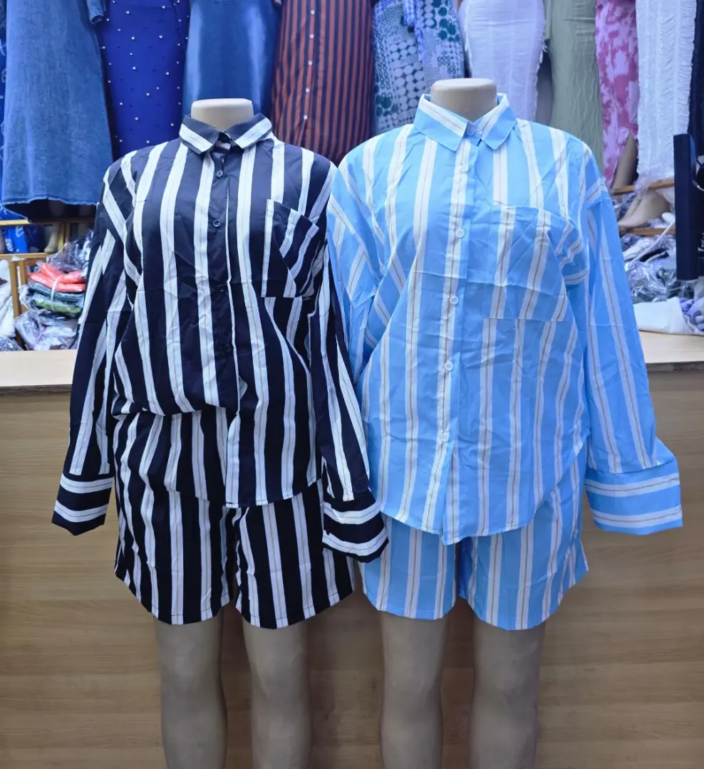 New Light Blue Striped Two-Piece Set (Shirt & Shorts) thumbnail 5