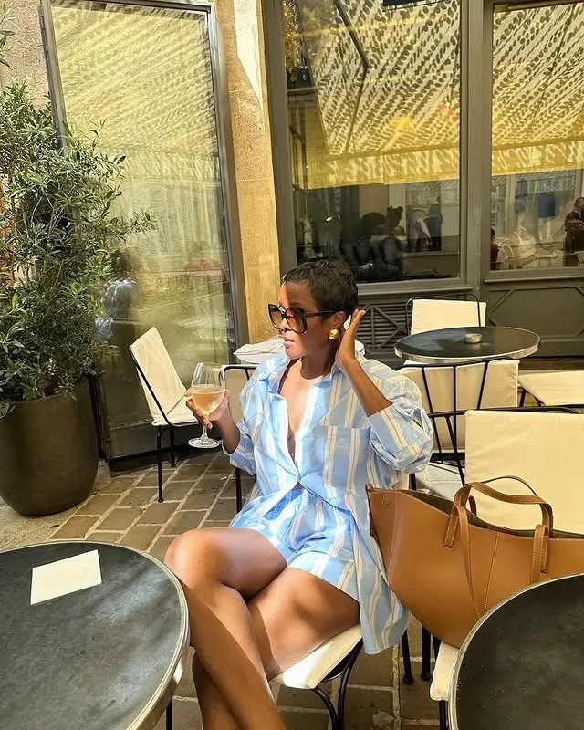 New Light Blue Striped Two-Piece Set (Shirt & Shorts) thumbnail 6