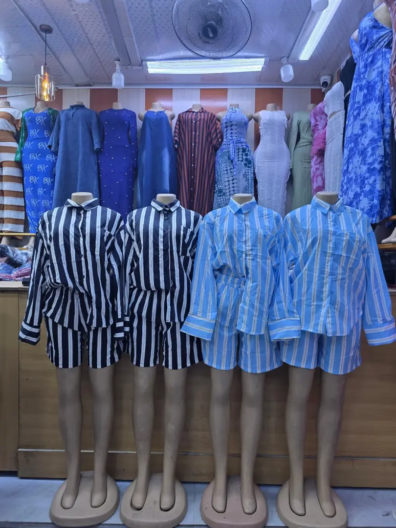 New Light Blue Striped Two-Piece Set (Shirt & Shorts) thumbnail 8