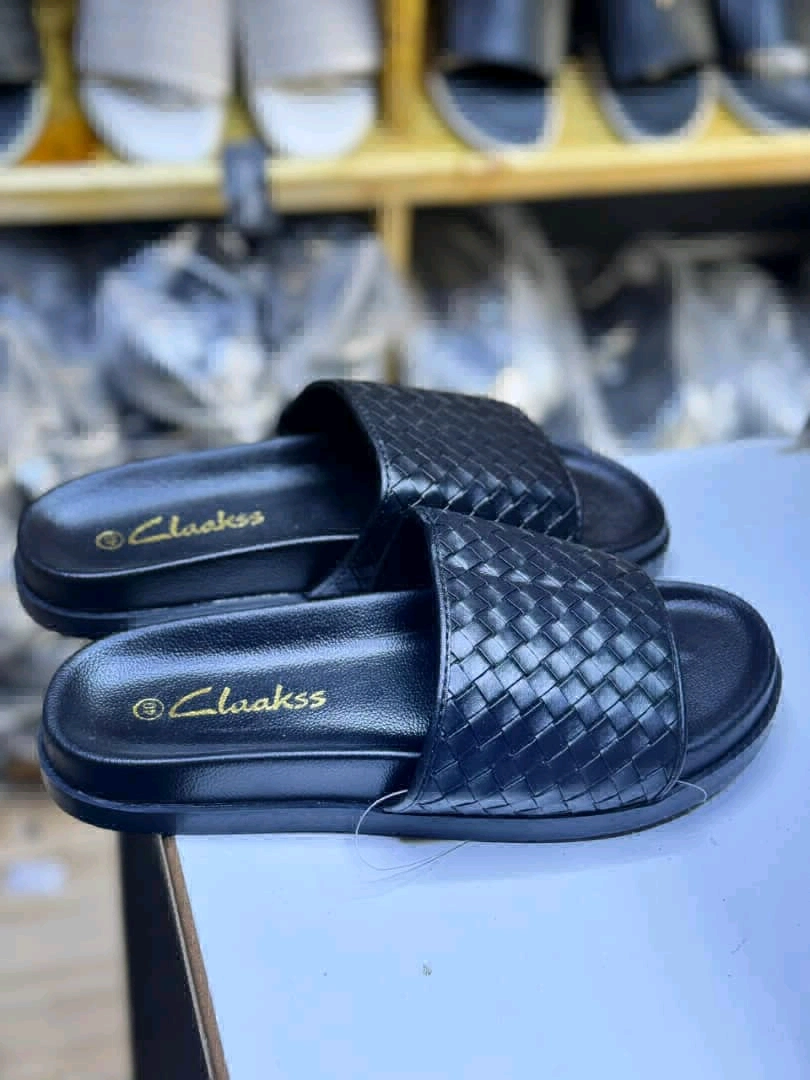 Black Clarkss Woven Slides Sandals