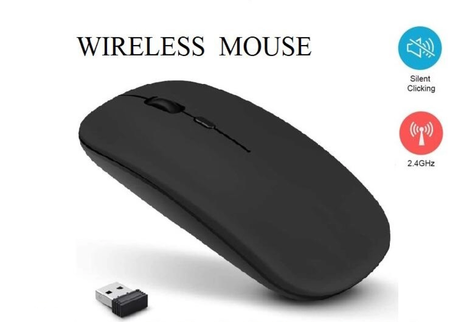 Black Wireless Computer Mouse with Silent Clicking