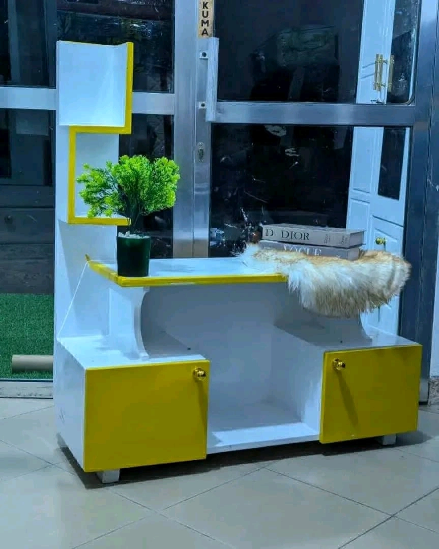 Modern White and Yellow Wooden Showcase / TV Stand