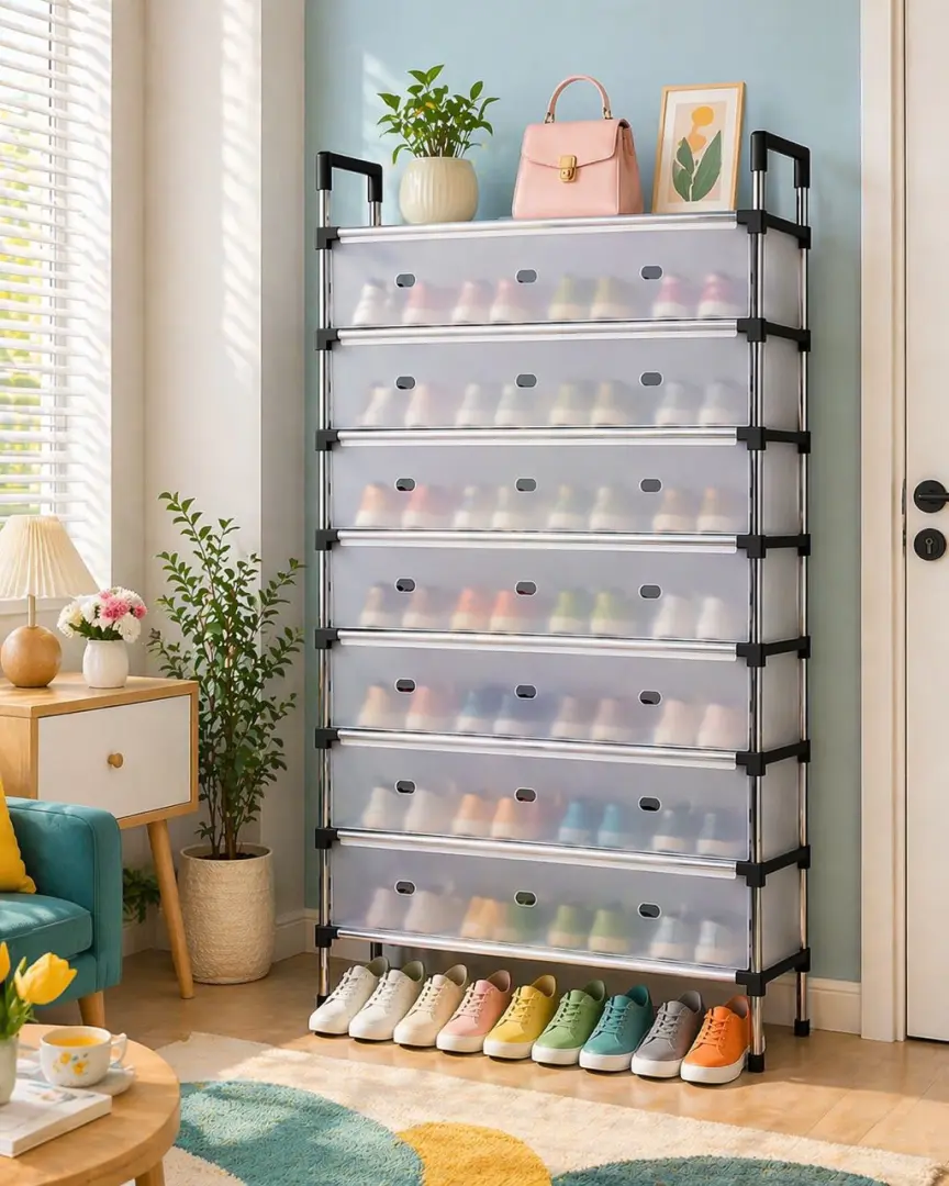 8 Layers Shoe Rack with Dust Proof Cover thumbnail 2