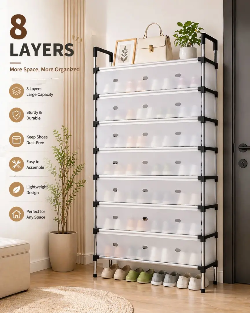 8 Layers Shoe Rack with Dust Proof Cover thumbnail 4