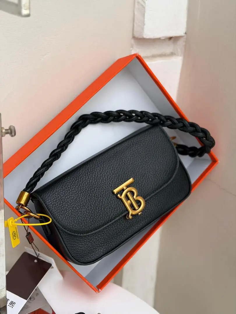 Black Leather Handbag with Gold Logo