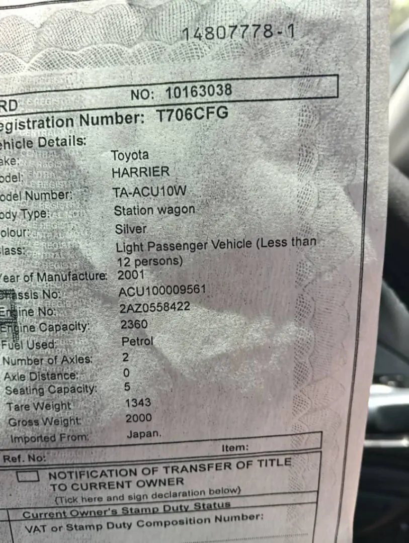 Toyota Harrier Old Model VVTI 2360 CC (9 Million TZS) thumbnail 3