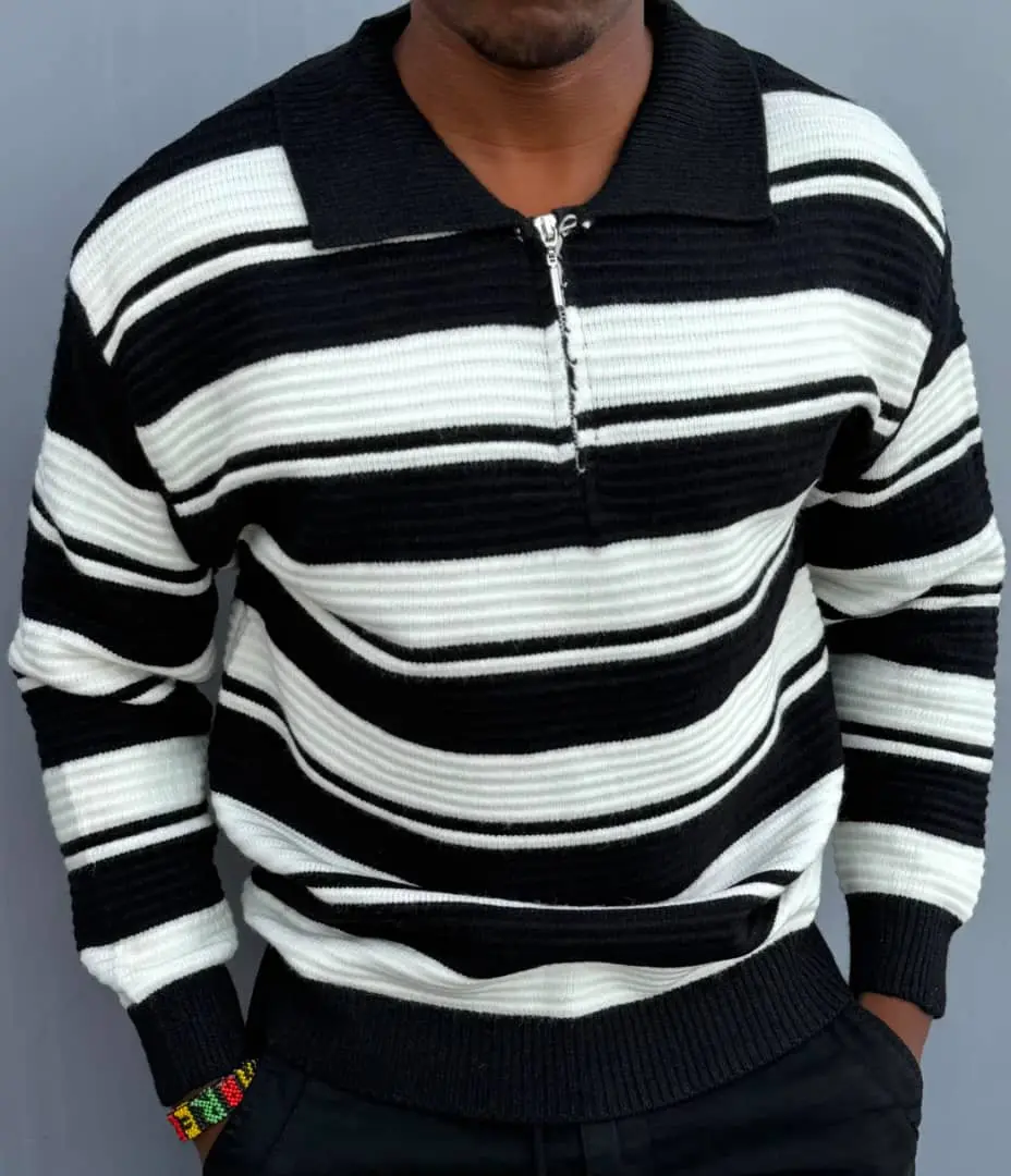 Unisex Striped Quarter-Zip Sweaters
