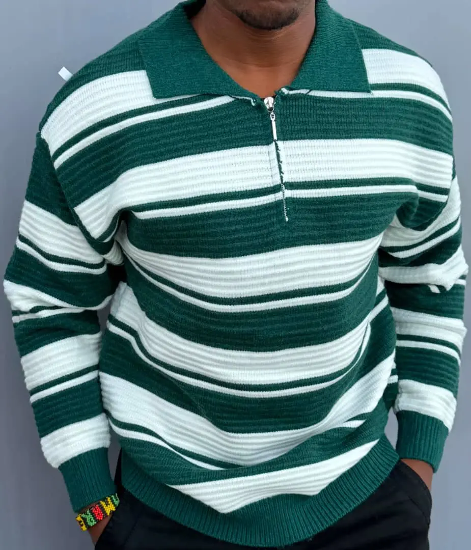 Unisex Striped Quarter-Zip Sweaters thumbnail 2