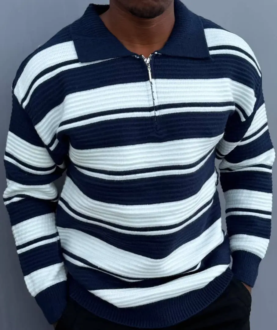 Unisex Striped Quarter-Zip Sweaters thumbnail 3