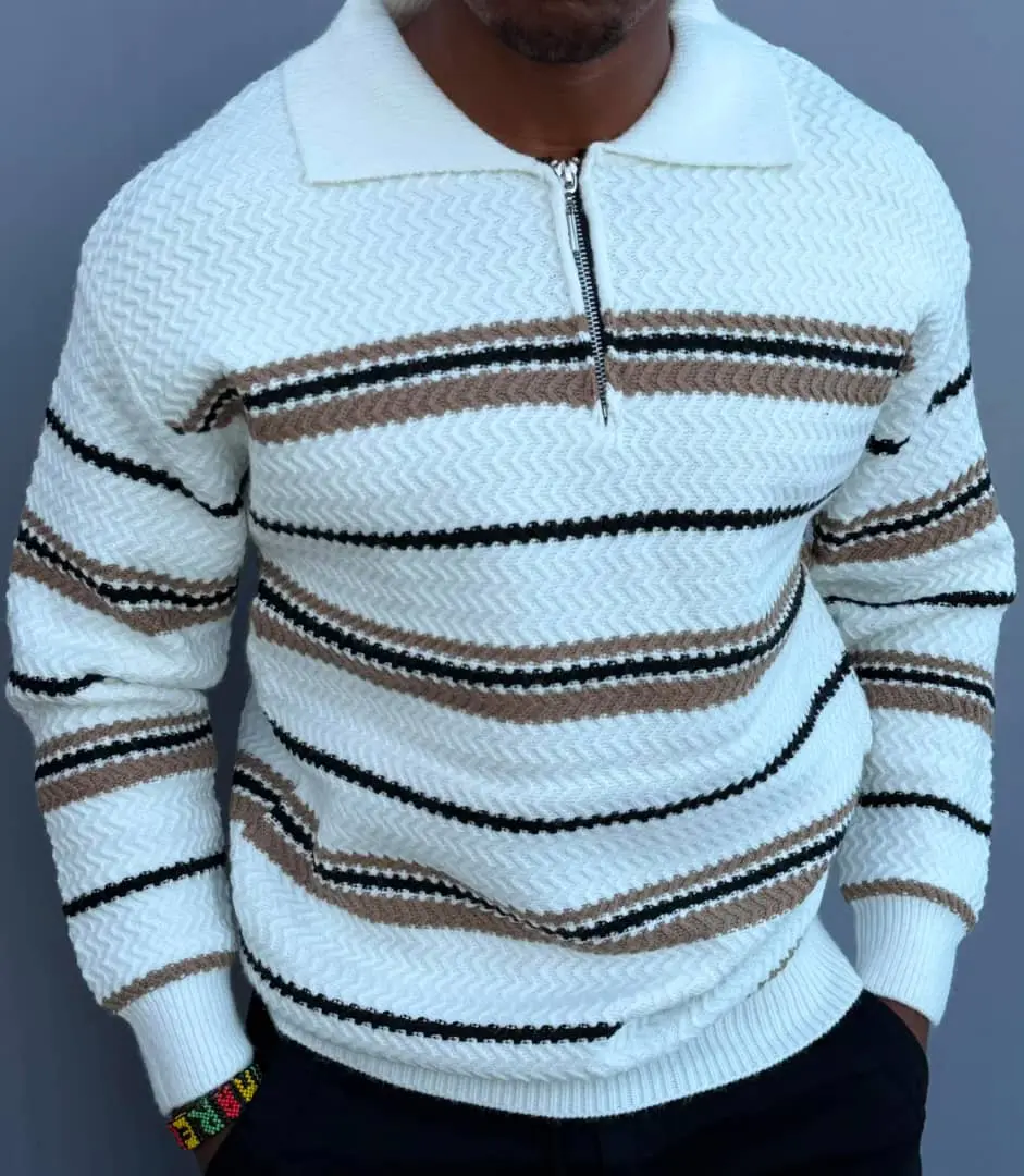 Unisex Striped Quarter-Zip Sweaters thumbnail 4