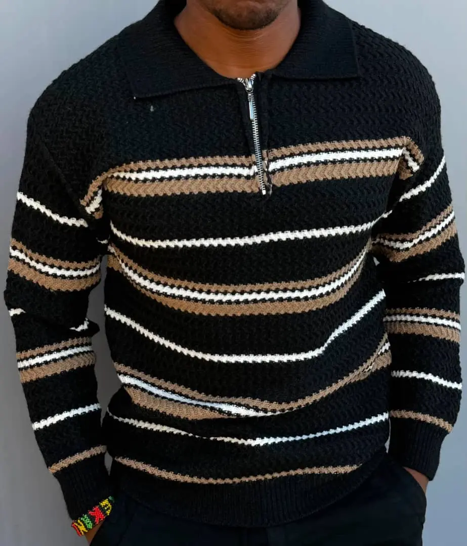 Unisex Striped Quarter-Zip Sweaters thumbnail 5