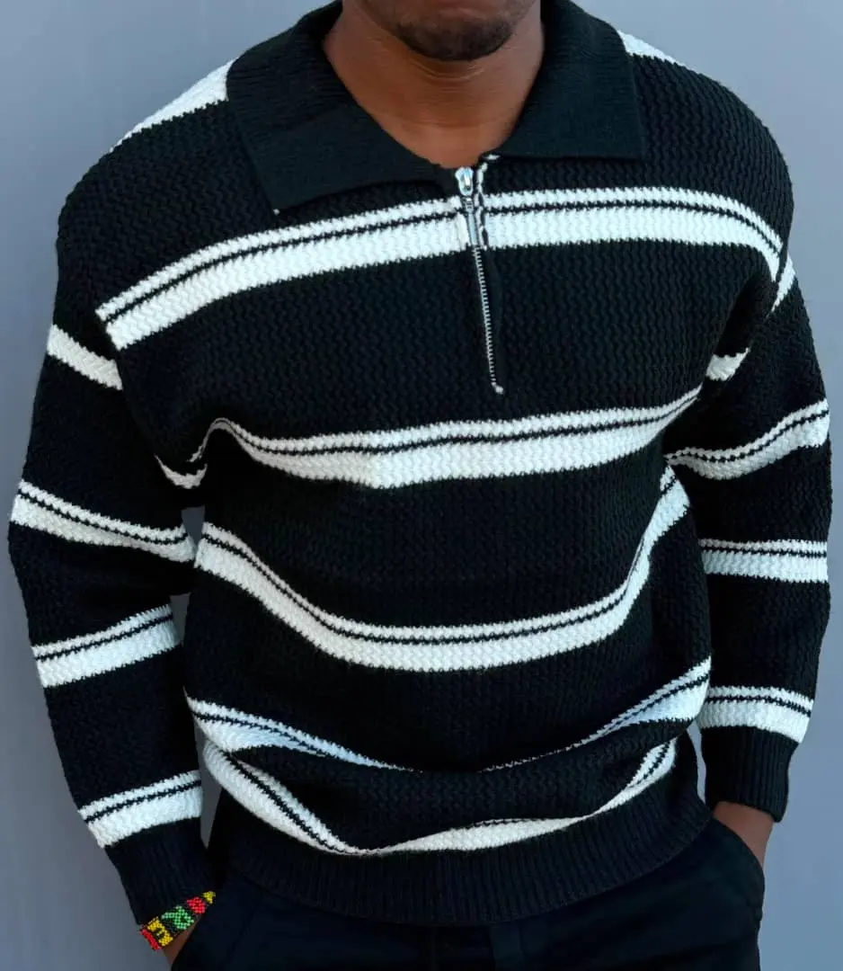 Unisex Striped Quarter-Zip Sweaters thumbnail 6
