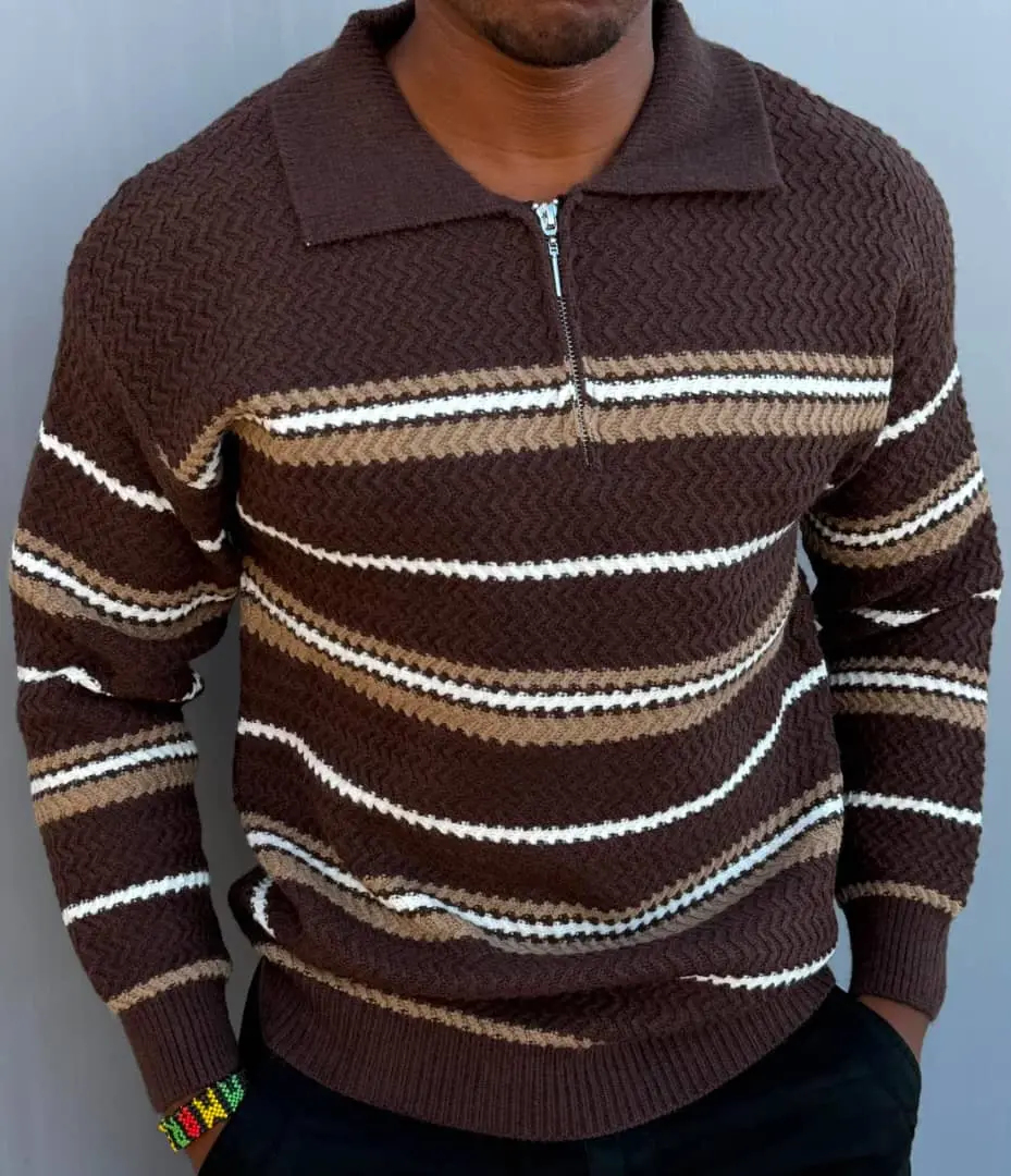 Unisex Striped Quarter-Zip Sweaters thumbnail 7