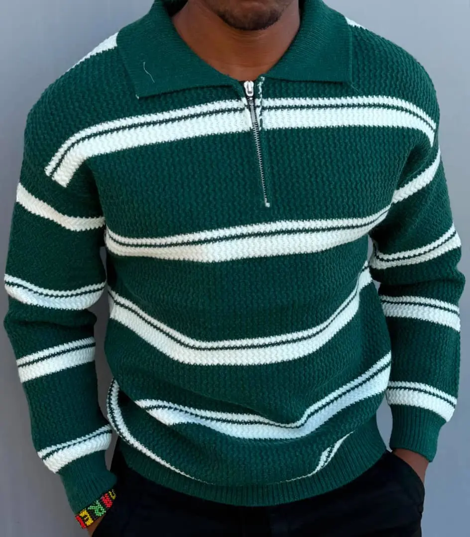Unisex Striped Quarter-Zip Sweaters thumbnail 8