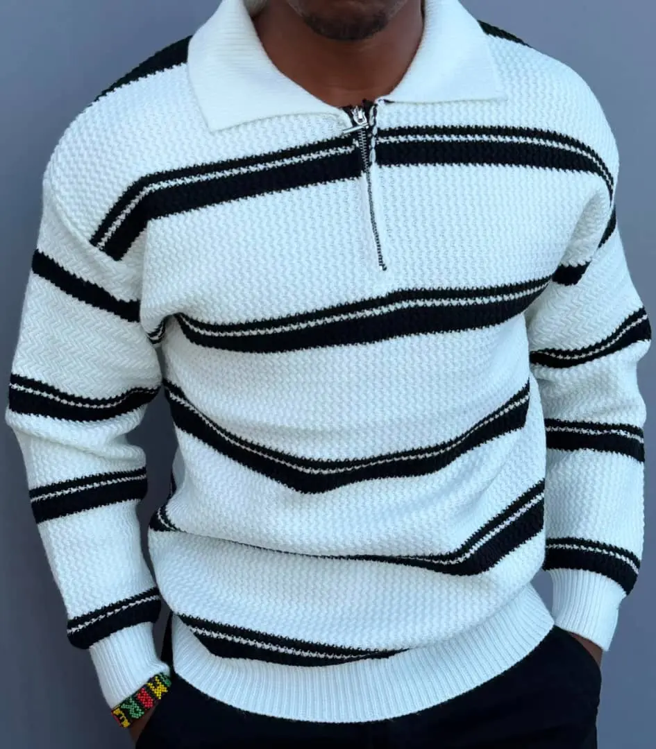 Unisex Striped Quarter-Zip Sweaters thumbnail 9